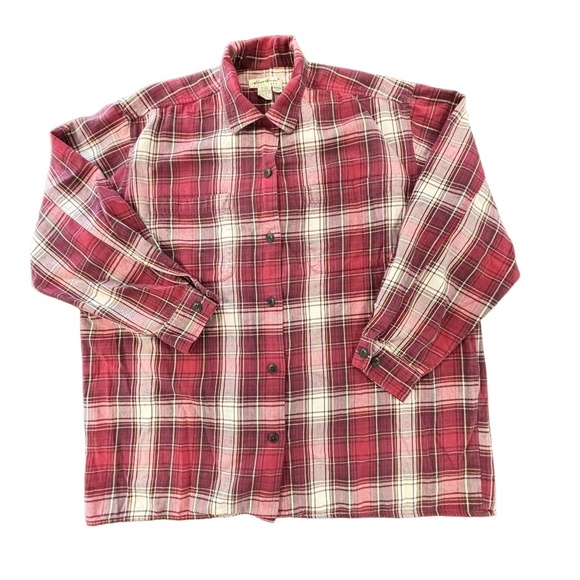 Vintage Eddie Bauer ladies boxy button down plaid top made in Hong Kong sz Large - Picture 3 of 15